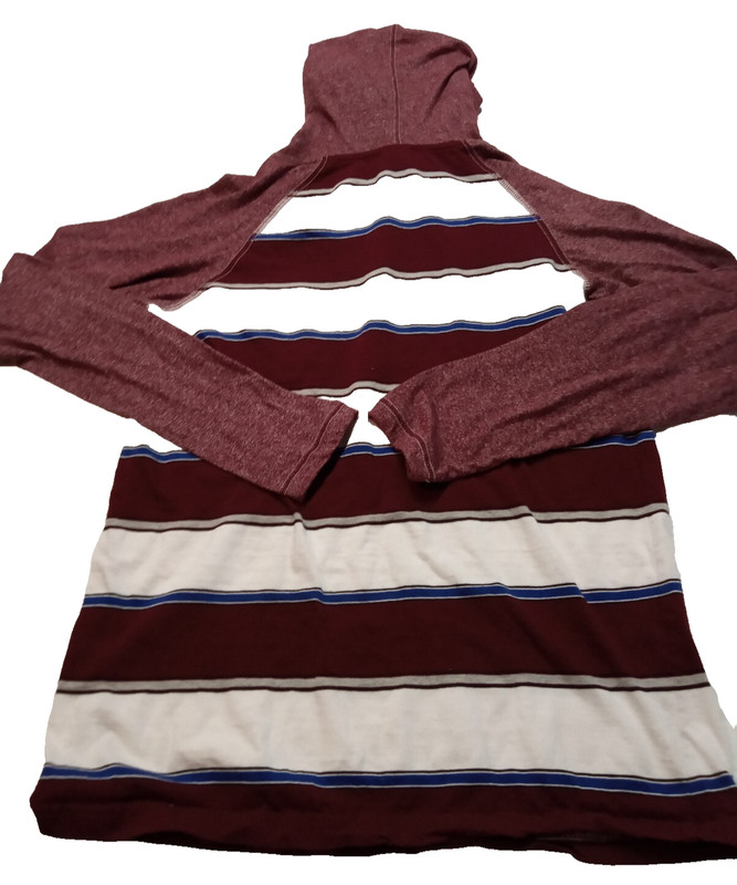 Men's RUSTIC BLUE Long Sleeve Hooded Maroon & White Shirt Size Medium gallery