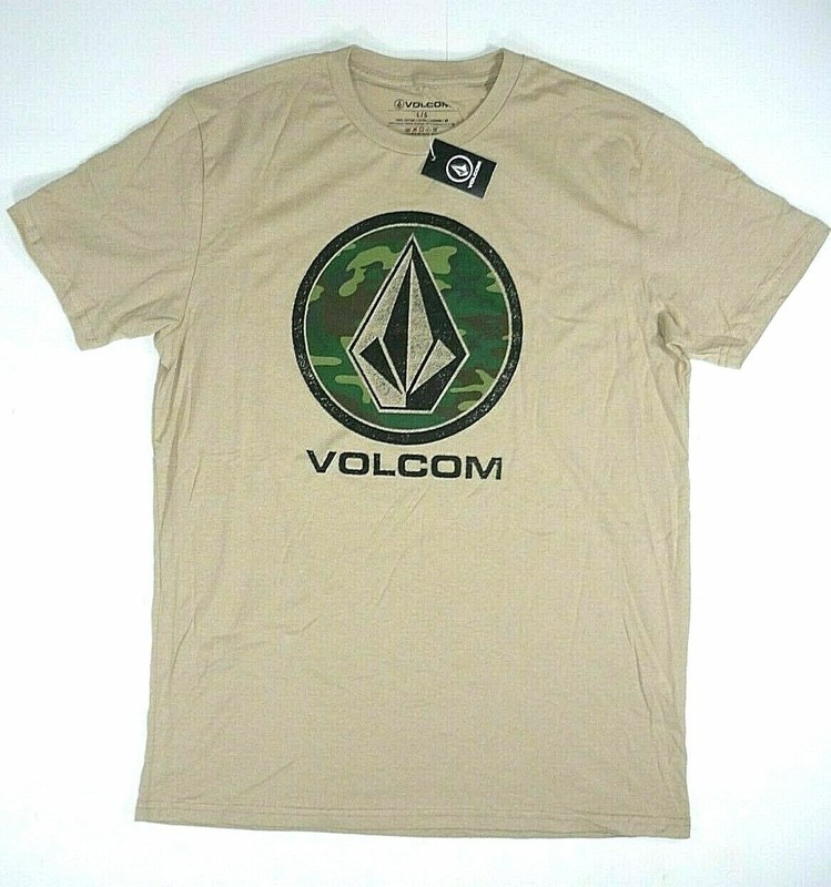 NEW Volcom Bronson Tee Cotton Crewneck Big Logo Tan Sand T-Shirt Men’s Small