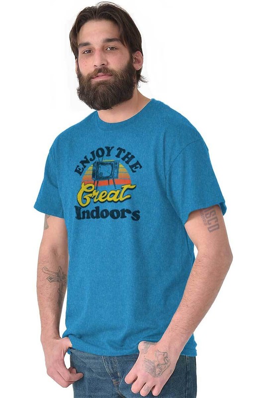 Enjoy The Great Indoors TV Binge Watcher Womens or Mens Crewneck T Shirt Tee gallery