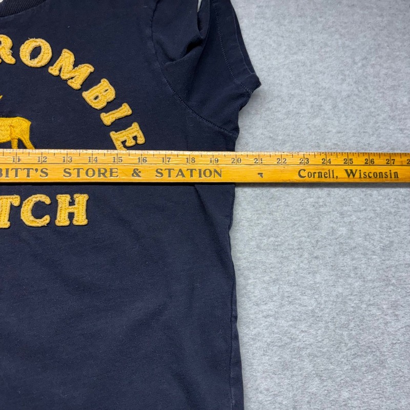 Abercrombie & Fitch Mens Muscle Fit T-Shirt Navy Blue Yellow Logo Moose Large gallery