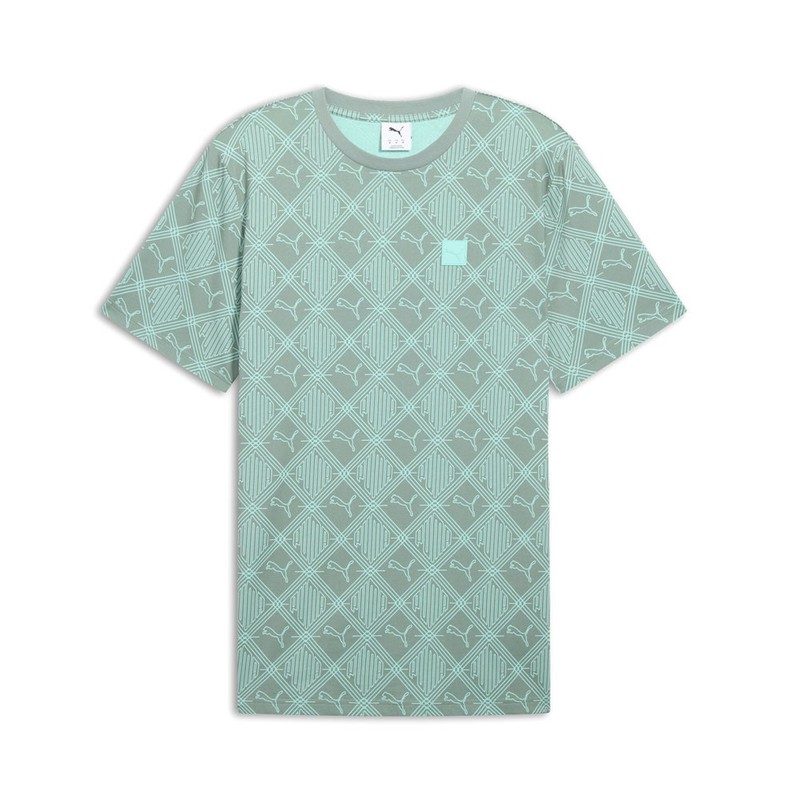 PUMA Essentials Logomania Graphic Crew Neck Short Sleeve T-Shirt Mens Green Casu