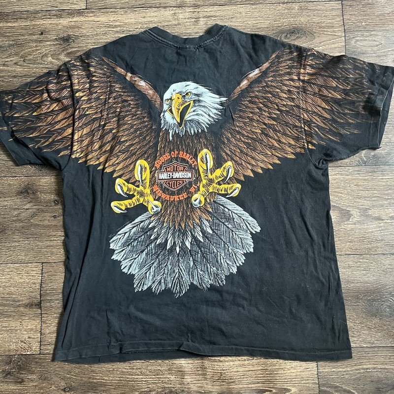 Vintage 1993 Harley Davidson Screaming Eagle Front Back AOP Biker T Shirt XL gallery