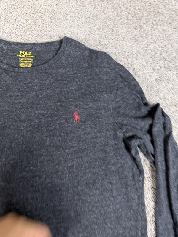 Polo Ralph Lauren Shirt Mens S Gray Red Pony Logo Crew Neck Long Sleeve Slim Fit gallery