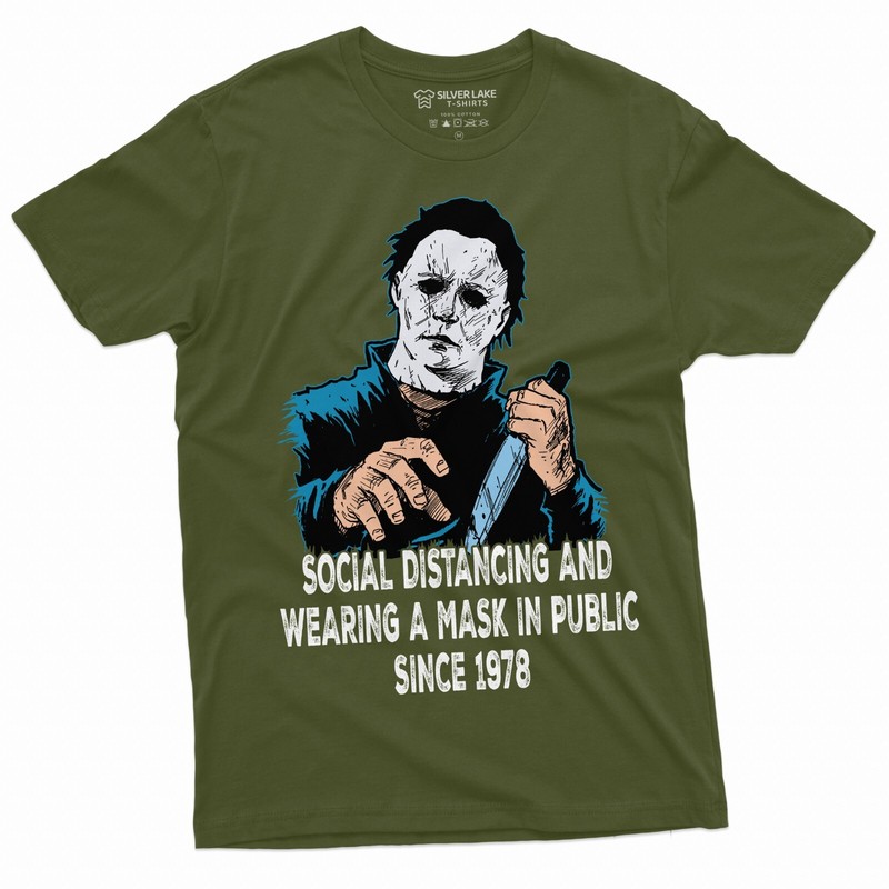 Social Distancing and Wearing Mask Funny Halloween Horror T-shirt Michael Myers gallery
