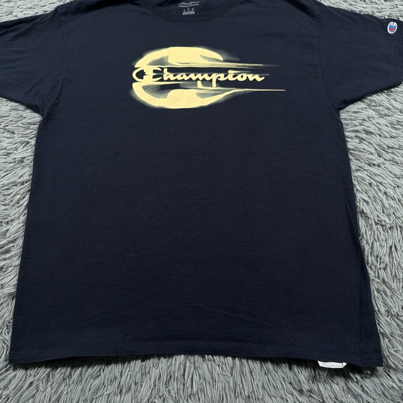 Champion Shirt Large Blue Beige Athletic Wear Graffiti Center Pullover Mens gallery