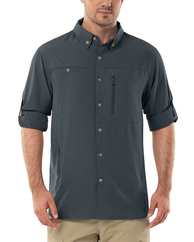 Shirt men's safari UPF50+ UV protection long sleeve hiking shirt outdoor shirt functional...