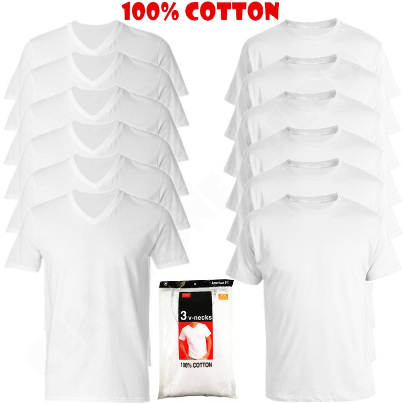 3-12-Pack V/Crew-Neck For Men’s 100% Cotton Tagless T-Shirt Undershirt Tee White