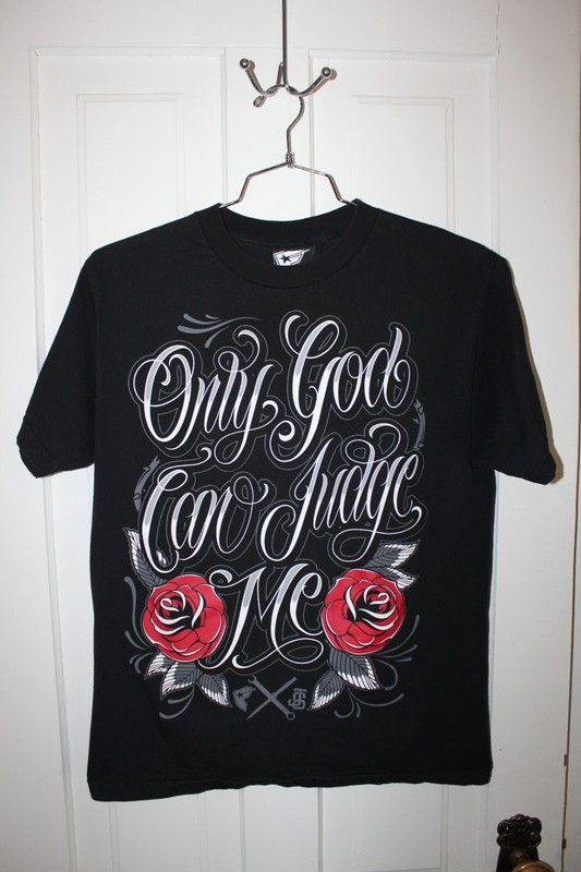 Famous Stars and Straps T-Shirt Black MEDIUM Only God Can Judge Me Y2K Roses JS