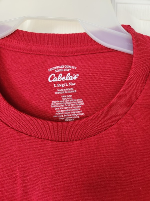 Cabela's Tee Shirt Mens Large Red Script Logo Short Sleeve Crew Neck Pullover gallery