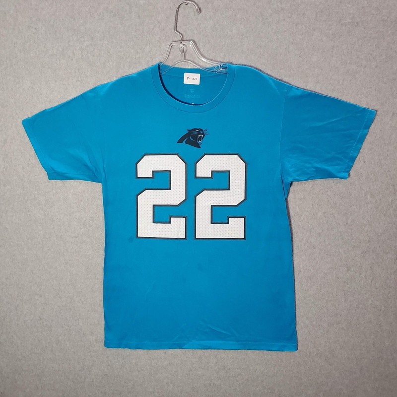 Carolina Panthers Men T-Shirt M Blue Fanatics Logo Christian McCaffrey 25 READ