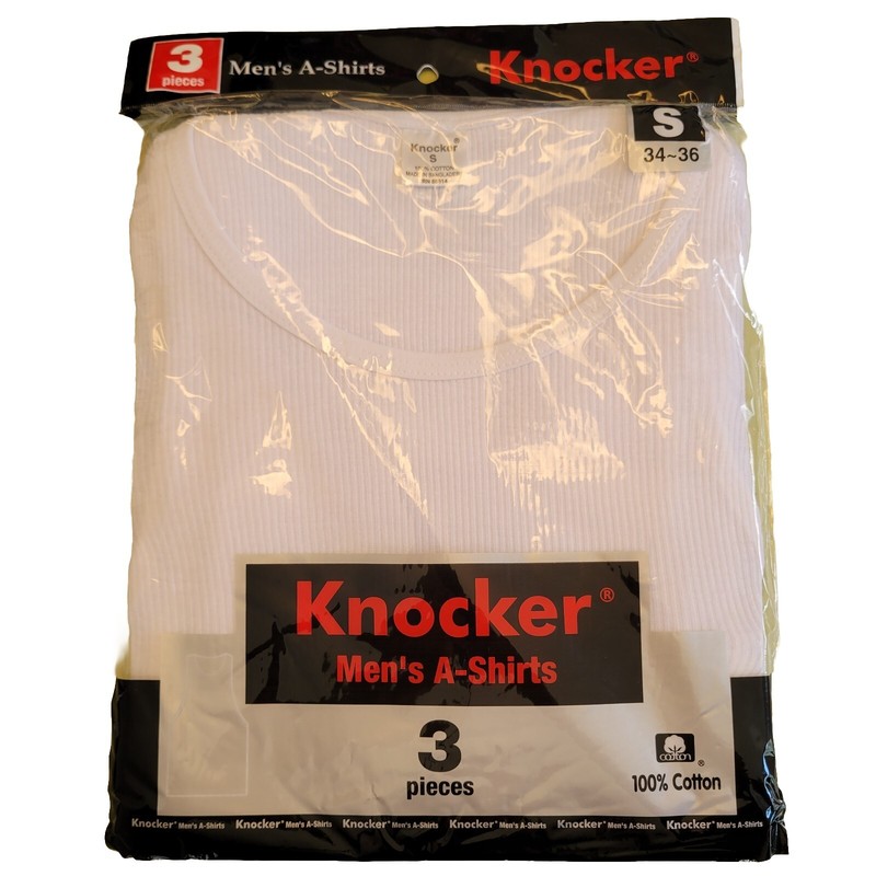 3 Pc Men 100% Cotton A-Shirt Tank Top Ribbed Undershirt White Muscle By Knocker