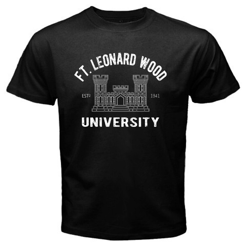 US Army Engineer Fort Leonard Wood University Men’s Black T-Shirt Size S to 5XL