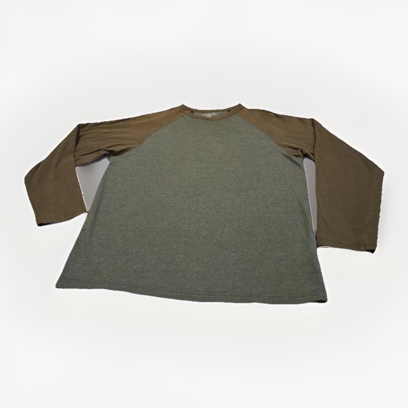 Faded Glory Mens Raglan Baseball Tee Long Sleeve Olive Green Brown Large 42/44