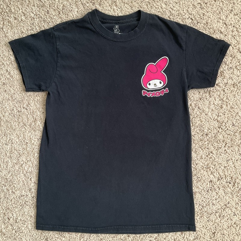 💥My Melody Sanrio Shirt Adult Size SMALL Black Double Sided Graphic Tee 💥