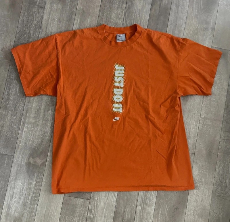 Vintage Y2K Nike Just Do It Check Orange Puff Print White Yellow Men’s XL Mexico