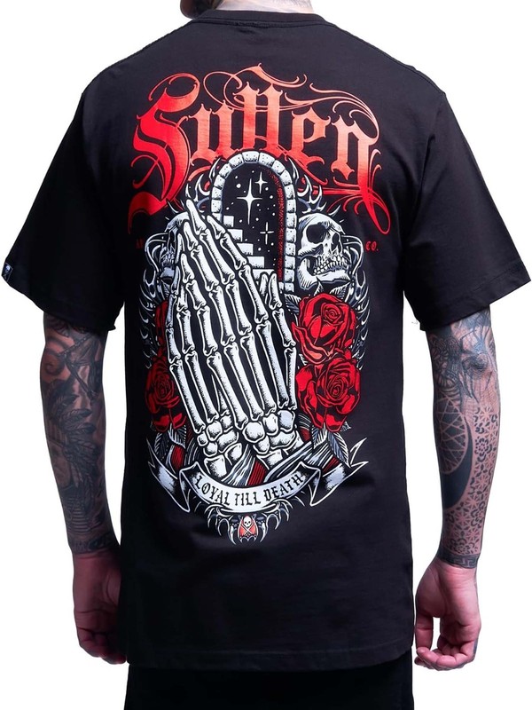 Sullen Men’s Loyal Till Death Standard T-shirt Praying Skeleton Hands Tattoo Tee