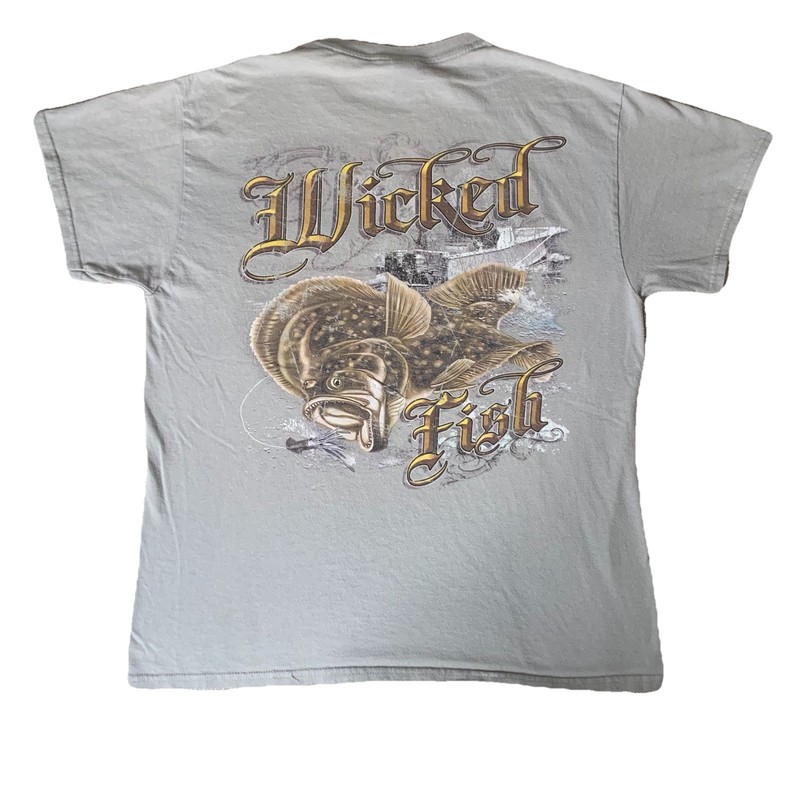 Wicked Fish Animal Nature Science T-Shirt Large Gray Fishing Outdoor Tee