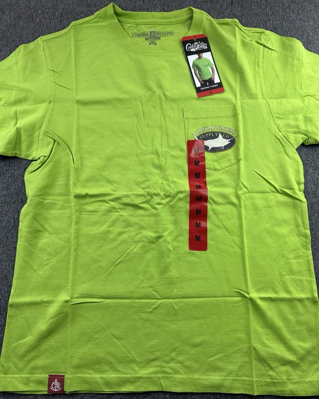 Coastal Waters Shirt Mens Medium Green Graphic Print Short Sleeve Pocket Tee New