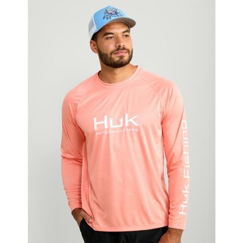 Huk H1200524-809-S Vented Pursuit Long Sleeve Shirt Fresh Salmon Heather Small