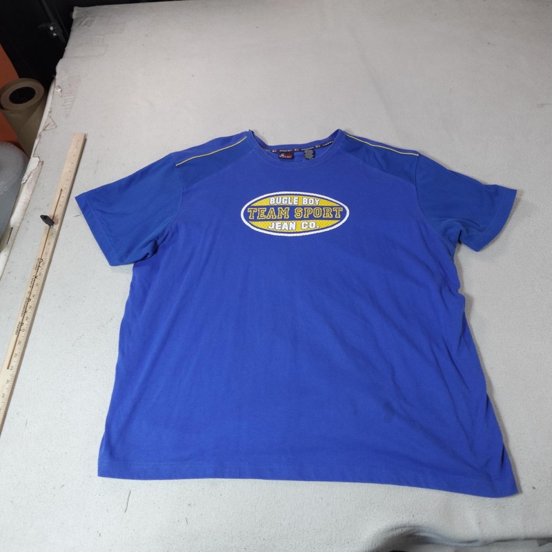 Y2K Bugle Boy Shirt Mens 2XL Blue Team Sport Jean Co Mesh back Graphic Tee Top