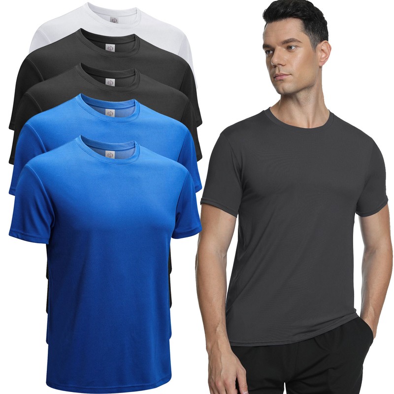 5 Pack Men's T shirts Short Sleeve T-shirt Top Polyester Crew Neck Sport Shirt gallery