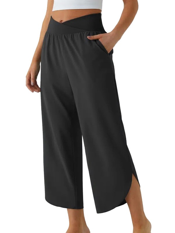 Wide Leg Pants for Women Crossover High Waisted Casual Yoga Pant Side Pockets…