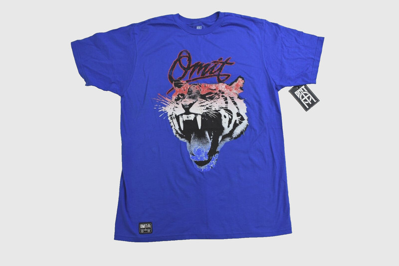Omit Apparel Mens Streetwear Brand Animal Style Tiger Blue Shirt NWT Large