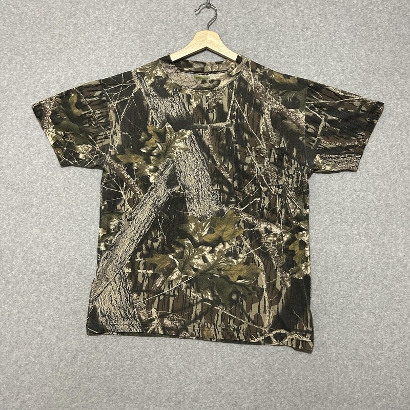 Vintage Mossy Oak T Shirt Mens M Brown Camo Classics Pocket Hunting Outdoor