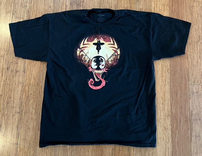 Teefury – Spider-Man and Venom Graphic Black T Shirt – Size XL – Marvel
