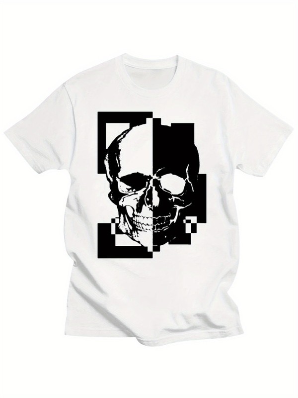 Men’s T-Shirt – Edgy PP Skull Graphic Tee, Casual Streetwear TShirt