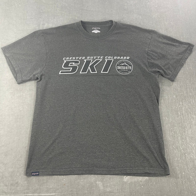 Crested Butte Colorado Jansport Men L Charcoal Grey T-Shirt Ski Graphic