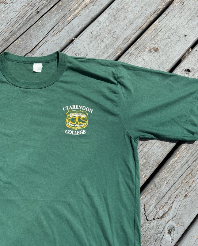 Vintage Clarendon College Tee Shirt Mens 90s 80s University Large Green