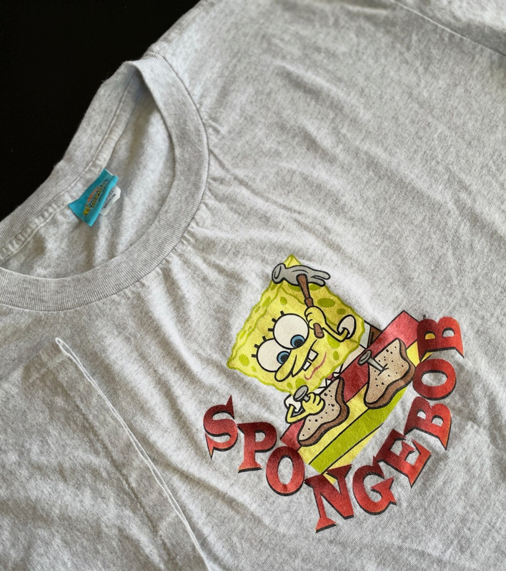 SPONGE BOB SQUARE PANTS Single Stitch T Shirt 2001 Made In USA Men’s M Gray