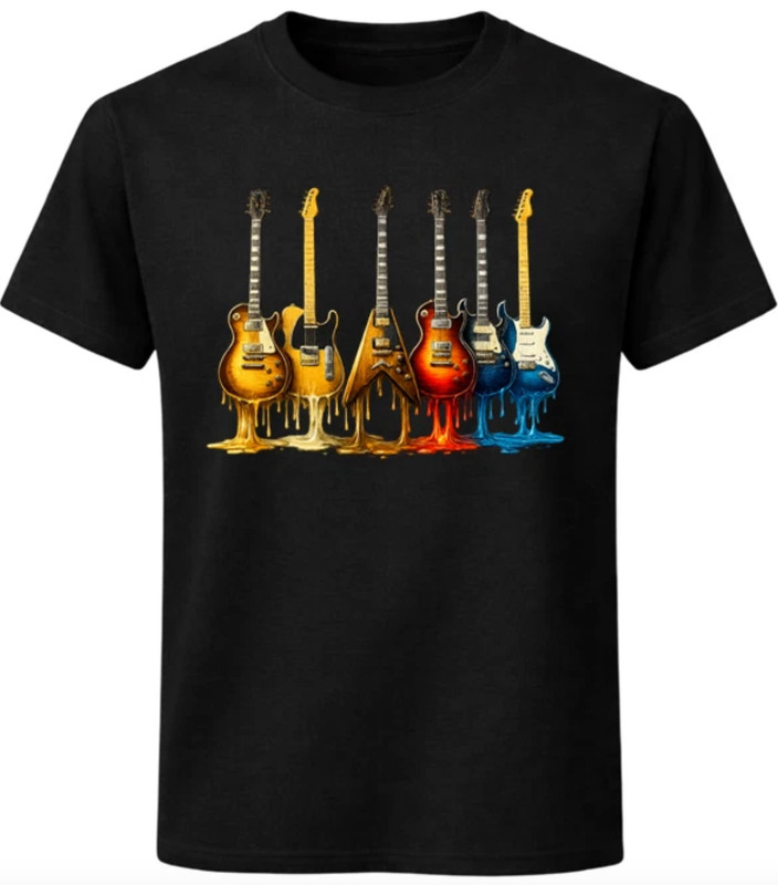 Melting Electric Guitars Art T-Shirt Colourful Rock Music Guitar Lover Tee