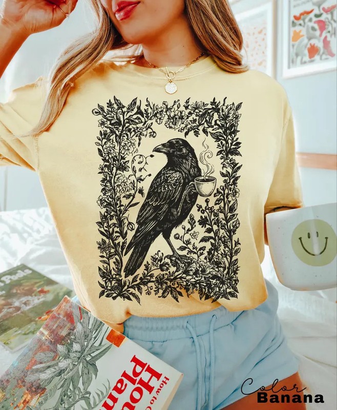 Crow Coffee Bird Lover Boho Comfort Tee gallery