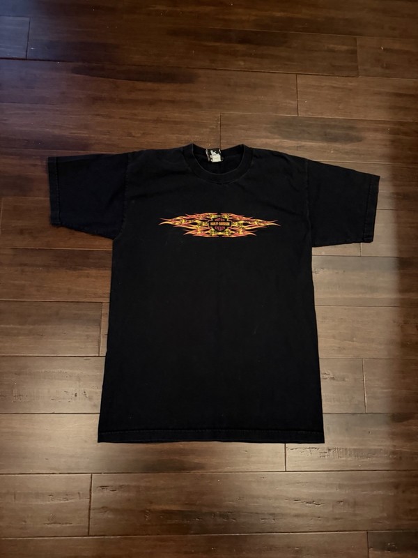 Vintage Y2K Harley Davidson Shirt Men Large Black Fire Flames Virginia