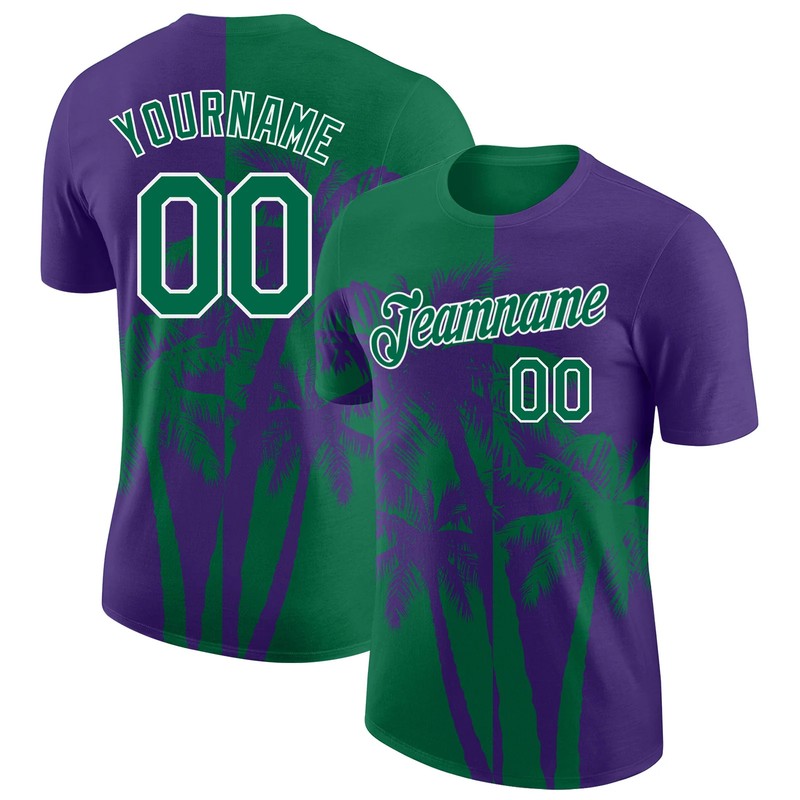 Custom Purple Kelly Green White Hawaii Palm Tree T-Shirt Tropical Summer Gift