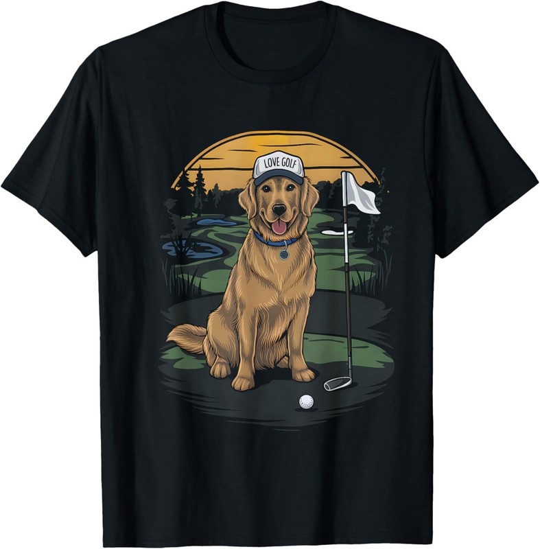 Golfer Golden Retriever Dog Dad Golf Lover Father_s Day Gift T-Shirt
