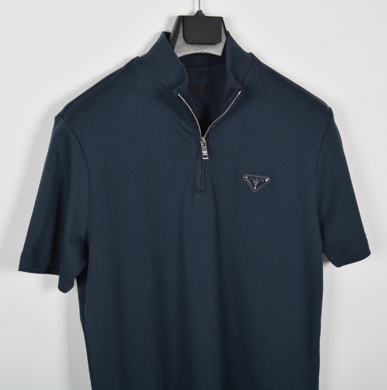 Men’s Prada Navy Blue Zip-Up Polo Shirt S Short Sleeve