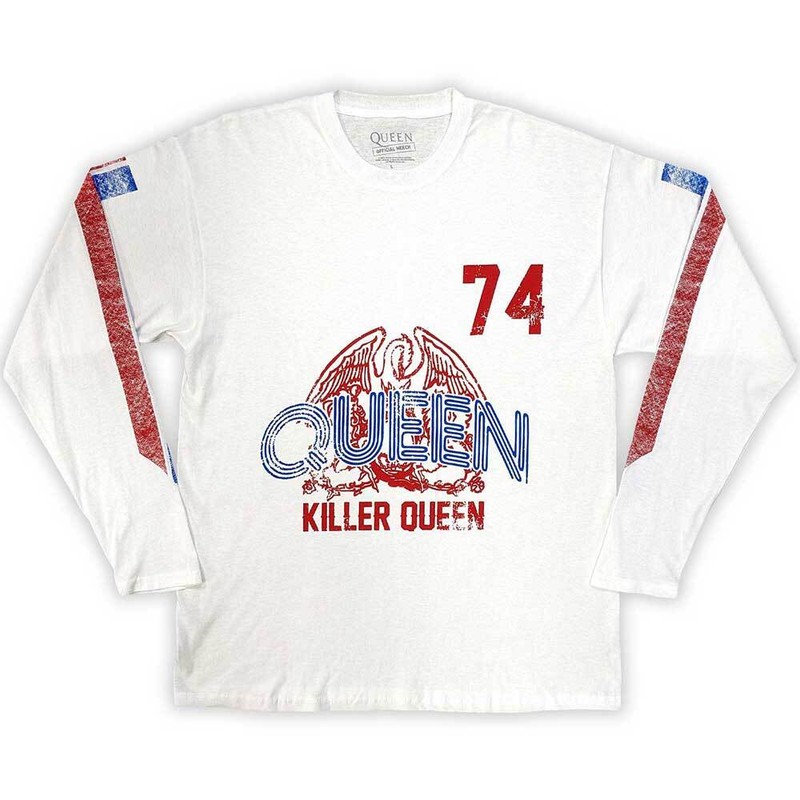 Queen ‘Killer Queen 74 Stripes’ White Long Sleeve T shirt – NEW OFFICIAL