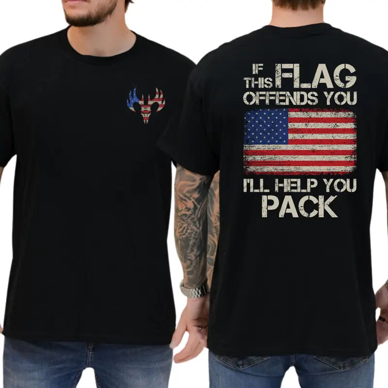 If This Flag Offends You, I’ll Help You Pack T-Shirt, Funny Graphic Tee, Grunge