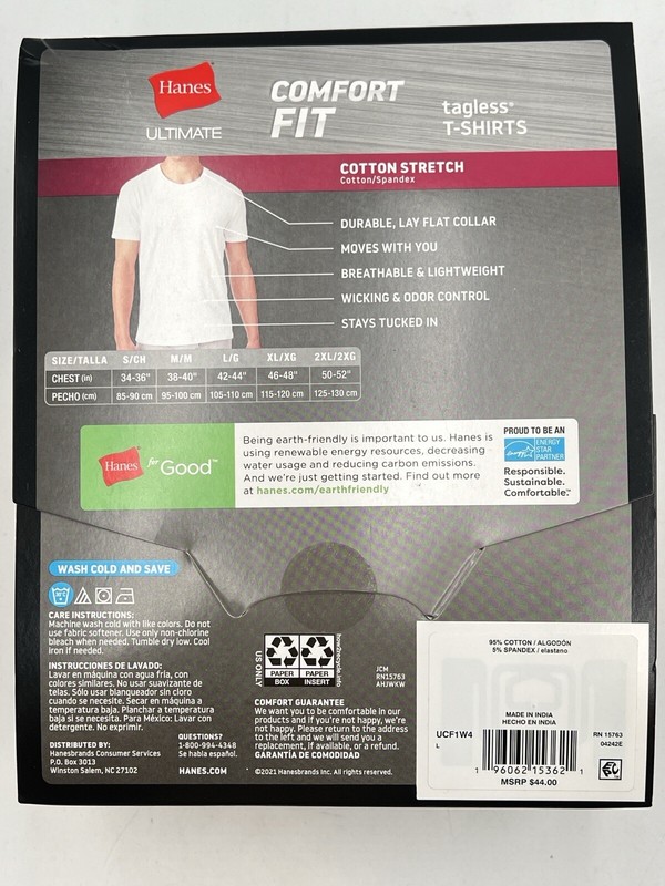 NEW HANES ULTIMATE 4 TAGLESS T-SHIRTS COMFORT FIT COTTON STRETCH SZ L WHITE 3621 gallery