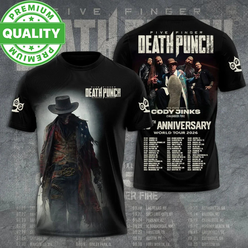 2026 Five Finger Death Punch Tour 3D AOP Shirt Black Unisex S-6XL EM1585