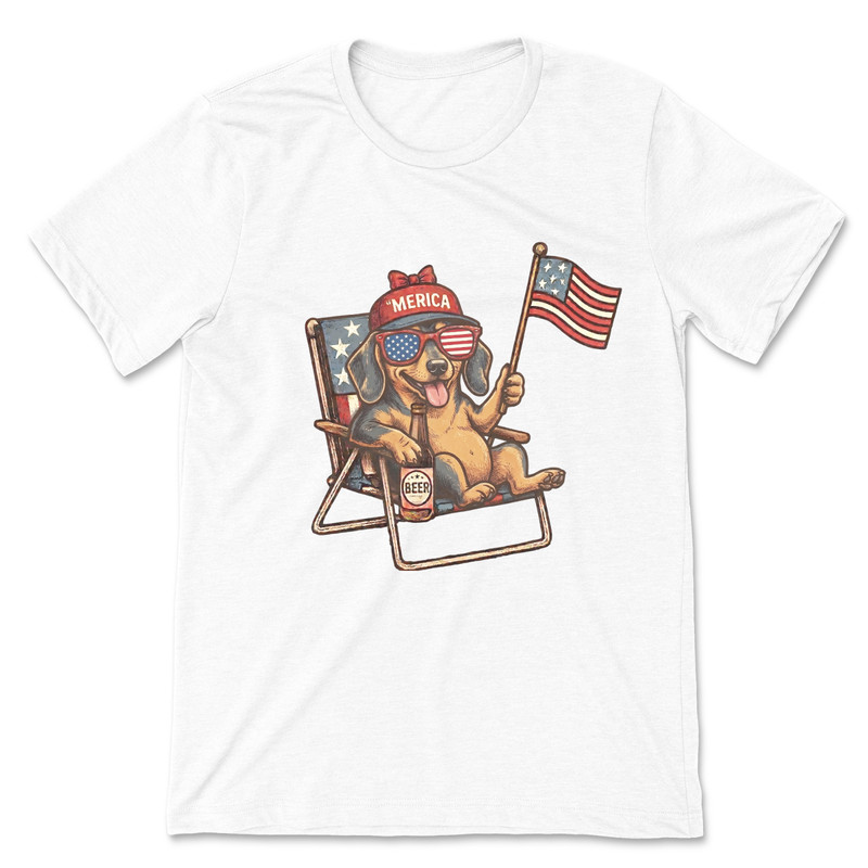 Patriotic Dachshund T Shirt Funny Merica Dog 4th of July American Flag Unisex