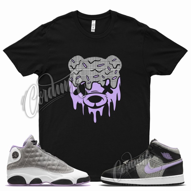 DRIPPY T Shirt for J1 1 Mid SE GS Houndstooth Lilac Silver Plaid Violet 13