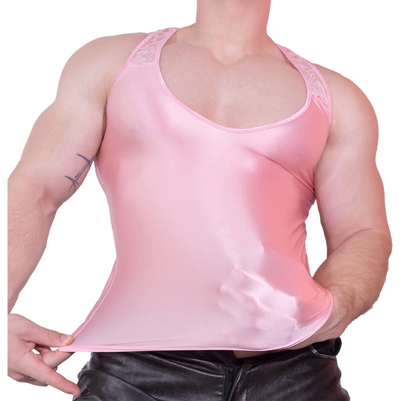 Mens Clubwear Scoop Tank Top Front Zipper Gym Lace Sports Showing Muscle Vest