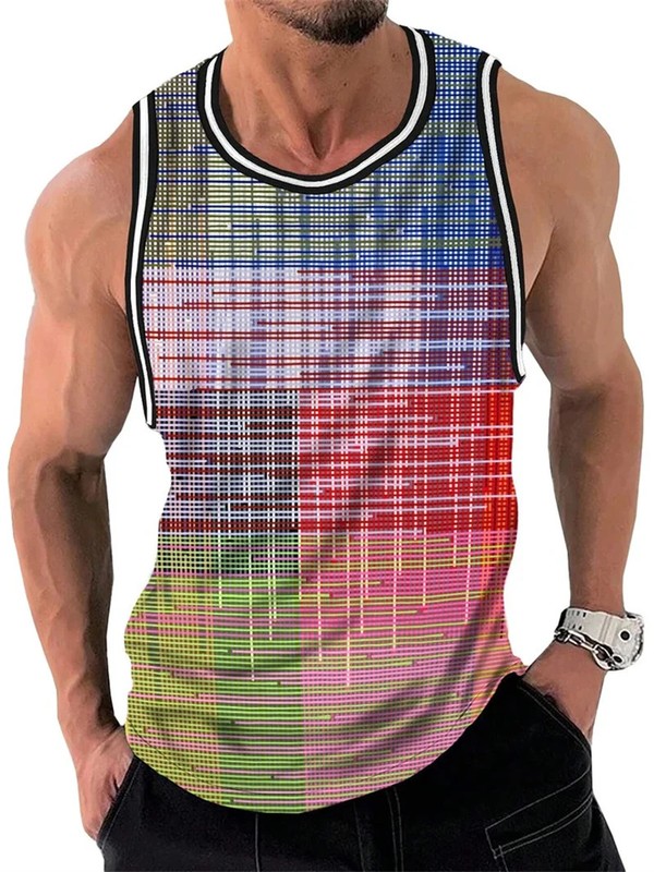 Retro Striped Graphic Tank Tops For Men Fashion Casual Summer Sleeveless 3D.