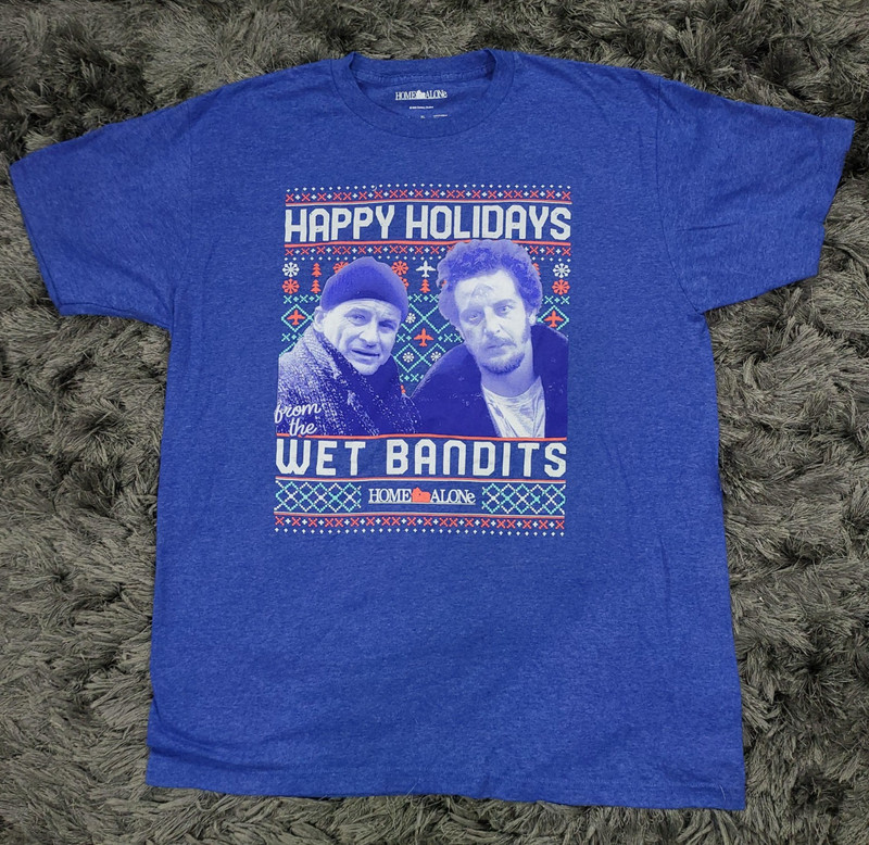 Home Alone Wet Bandits Shirt Men XL Blue Happy Holidays Christmas 90s Harry Marv