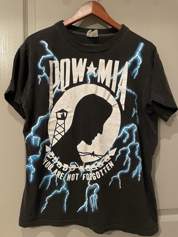 Vintage American Thunder POW Black Graphic T-Shirt Mens Large 80s Single Stitch