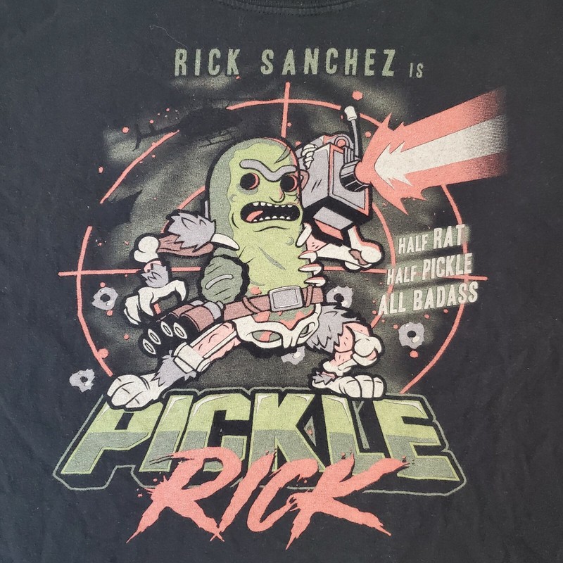Funko Pop! Rick Sanchez Pickle Rick Black Tee T-shirt USED size Youth Large YL